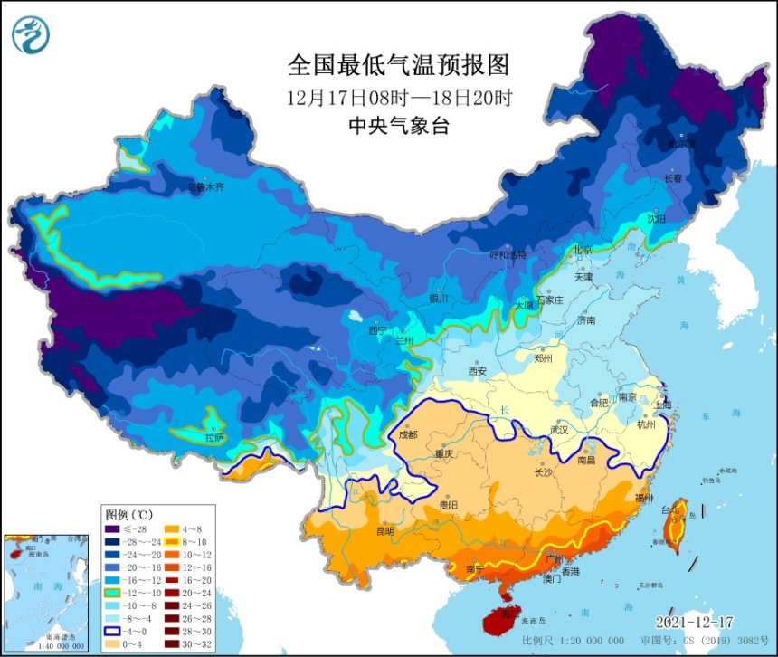 寒潮蓝色预警继续发布 中东部大部地区将降温6～8℃