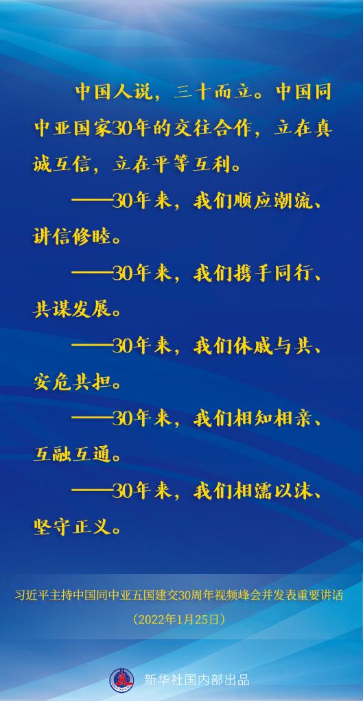 习近平主持中国同中亚五国建交30周年视频峰会并发表重要讲话