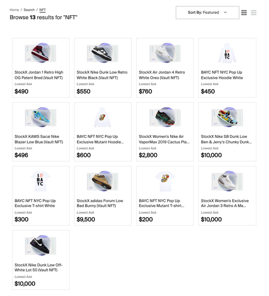  StockX 网站上销售着多款使用 Vault NFT“体验”的潮流产品