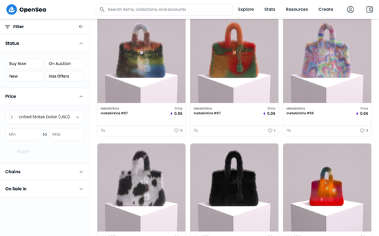  曾经自 NFT 交易平台 OpenSea上出售的 MetaBirkins 产品