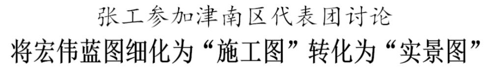 张工参加津南区代表团讨论 将宏伟蓝图细化为“施工图”转化为“实景图”